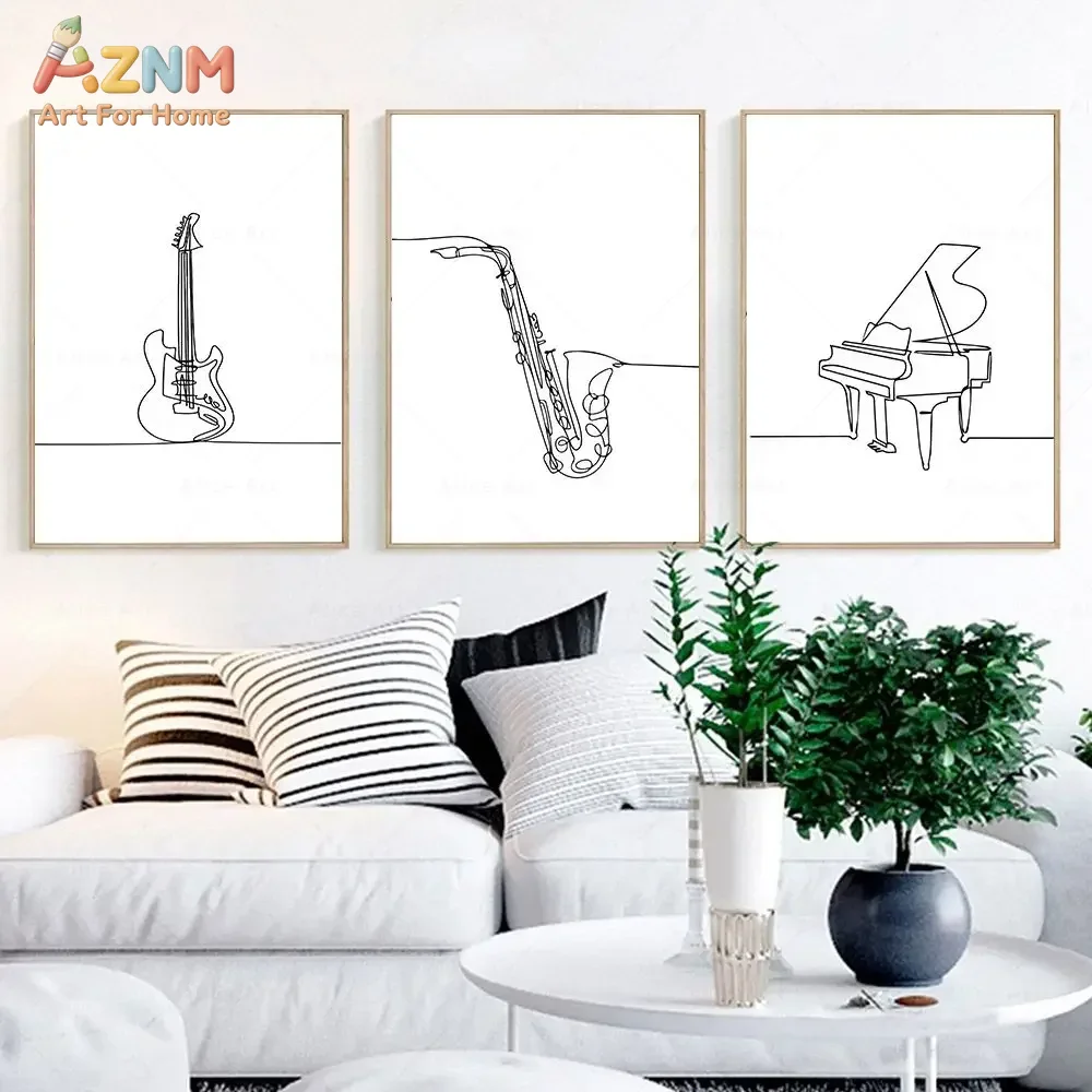 Musical Instrument In Drawing - AZNM Seni Garis Minimalis Satu Garis