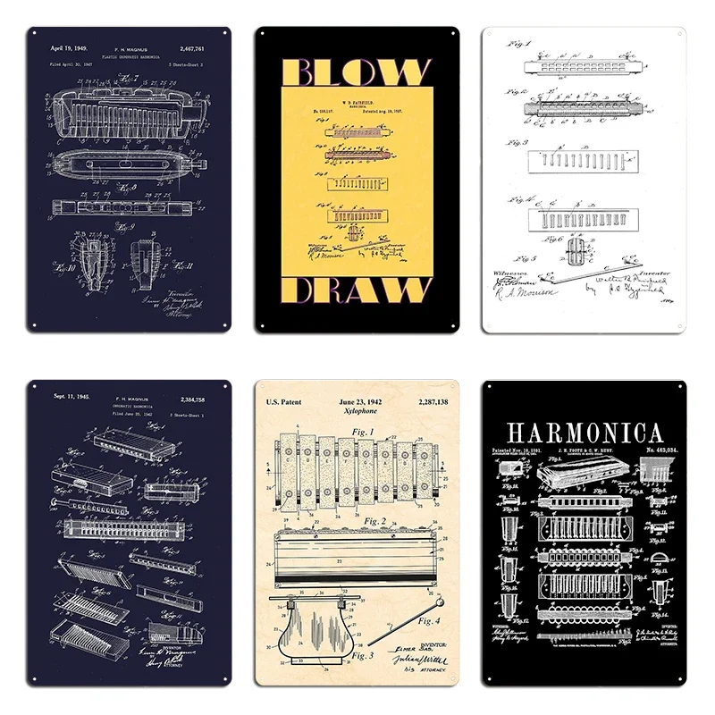 Poster Logam Desain Gua Sinema - Musical Instrument In Drawing ulasan dan harga